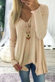 Casual Solid Patchwork V Neck Tops