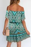 Fashion Elegant Print Split Joint Off the Shoulder A Line Dresses