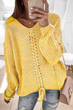 Fashion Street Adult Solid Patchwork Pullovers V Neck Tops