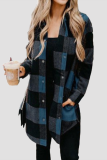 Casual Plaid Pocket Buckle Turndown Collar Outerwear