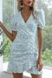 Fashion Elegant Floral Buckle Flounce V Neck A Line Dresses