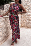Fashion Bohemian Print Split Joint Halter Waist Skirt Dresses