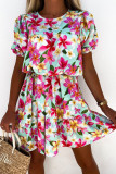 Fashion Sweet Print Split Joint O Neck Princess Dresses