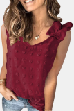 Casual Dot Solid Split Joint Stringy Selvedge O Neck Tops