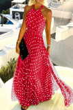 Fashion Street Print Split Joint Halter Pleated Dresses