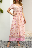 Fashion Elegant Floral Split Joint Buckle V Neck A Line Dresses