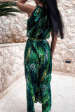 Fashion Bohemian Print Split Joint Halter Waist Skirt Dresses