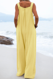 Casual Solid Patchwork Square Collar Loose Jumpsuits