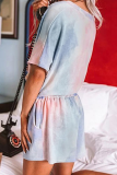 Fashion Patchwork Patchwork V Neck Short Sleeve Two Pieces