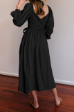 Street Solid Patchwork Square Collar Waist Skirt Dresses