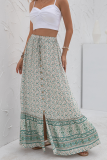 Elegant Floral Buttons Slit Regular High Waist Type A Full Print Bottoms