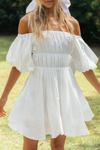 Fashion Elegant Solid Split Joint Fold Off the Shoulder A Line Dresses