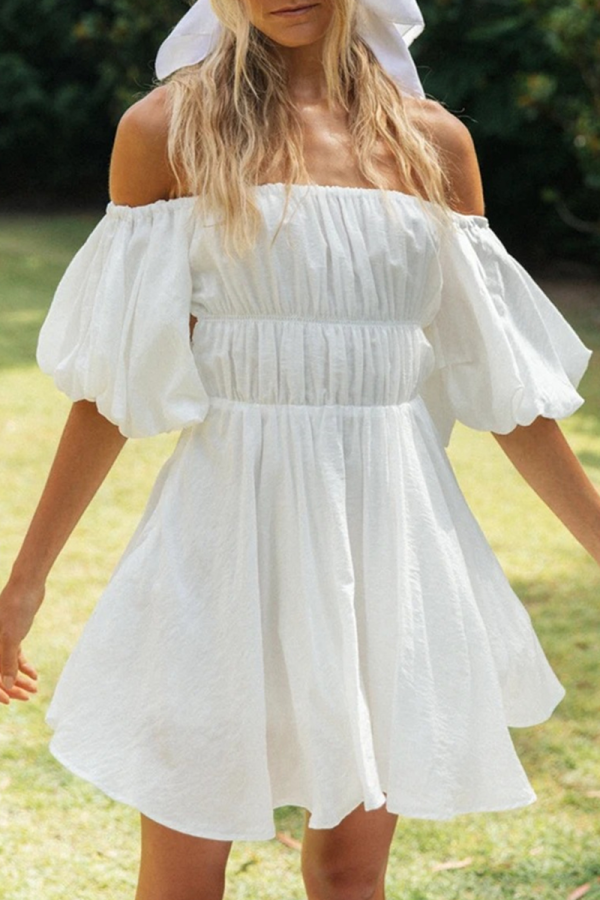 Fashion Elegant Solid Split Joint Fold Off the Shoulder A Line Dresses
