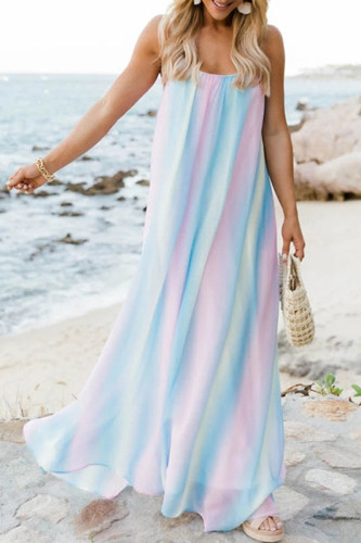 Fashion Bohemian Gradual Change Patchwork Spaghetti Strap Beach Dresses