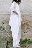 Casual Simplicity Solid Asymmetrical O Neck Three Quarter Two Pieces