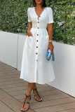 Simple Casual Pocket Button Everyday All-match Dress