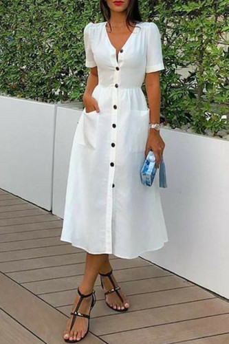 Simple Casual Pocket Button Everyday All-match Dress