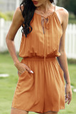Fashion Casual Solid Frenulum Spaghetti Strap Loose Rompers
