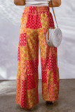 College Vacation Print Patchwork Loose Mid Waist Wide Leg Full Print Bottoms
