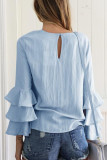 Casual Solid Flounce O Neck Tops