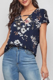 Fashion Casual Print Split Joint V Neck Tops
