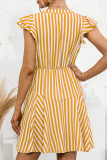 Fashion Sweet Striped Split Joint V Neck A Line Dresses