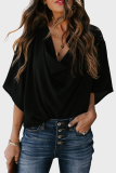 Casual Solid Patchwork V Neck Tops