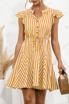 Fashion Sweet Striped Split Joint V Neck A Line Dresses