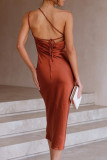 Fashion Celebrities Solid Split Joint Spaghetti Strap A Line Dresses