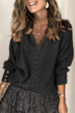 Casual Solid Lace Patchwork Buckle V Neck Tops