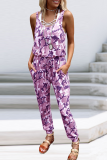 Casual Camouflage Print Patchwork O Neck Harlan Jumpsuits