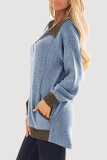 Casual Patchwork Pocket Zipper Turndown Collar Tops