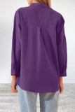 Casual Simplicity Solid Buttons Turndown Collar Tops
