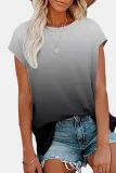 Casual Street Gradual Change Split Joint Pocket O Neck T-Shirts