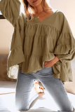 Casual Solid Split Joint V Neck Tops