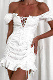 Fashion Street Solid Hollowed Out Square Collar Wrapped Skirt Dresses