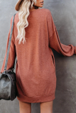 Casual Solid Split Joint Pocket O Neck Long Sleeve Dresses