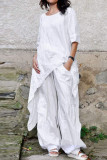 Casual Simplicity Solid Asymmetrical O Neck Three Quarter Two Pieces