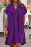 Casual Solid Split Joint V Neck Short Sleeve Dress Dresses