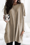 Casual Solid Patchwork Pocket V Neck Tops(4 Colors)