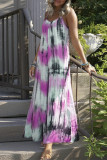 Casual Vacation Print Tie Dye Patchwork V Neck Sling Dress Dresses