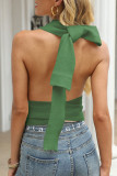 Fashion Street Solid Backless O Neck Tops
