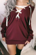 Casual Solid Draw String V Neck Tops