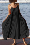 Casual Solid Patchwork Spaghetti Strap Cake Skirt Dresses(5 Colors)