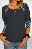 Casual Print Patchwork Buckle O Neck Tops