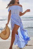Fashion Street Striped Split Joint Off the Shoulder Irregular Dresses