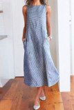 Casual Sweet Striped Pocket O Neck Sleeveless Dress Dresses