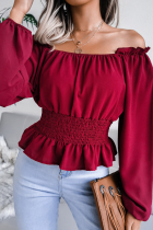Fashion Elegant Solid Split Joint Flounce Off the Shoulder Tops(5 Colors)