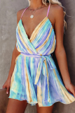 Fashion Casual Color Lump Backless Fold V Neck A Line Dresses