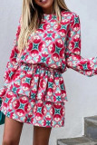 Fashion Street Print Split Joint O Neck Long Sleeve Two Pieces